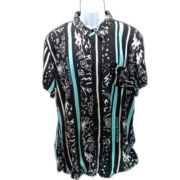 Reason Brand Trap Star Striped Hawaiian  Casual Button Down Shirt 3X RUNS SMALL - Picture 1 of 9